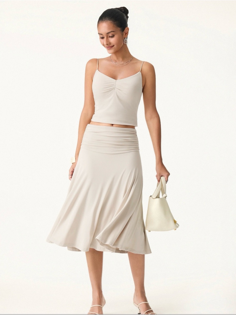 OGL Viral Eco-SkinKiss Flowy Side Ruched A-line Midi Skirt Sz medium new in Fog
